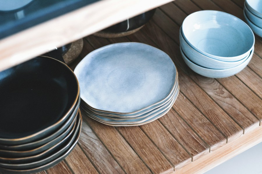 Hand-finished bowls arranged in a quiet studio setting